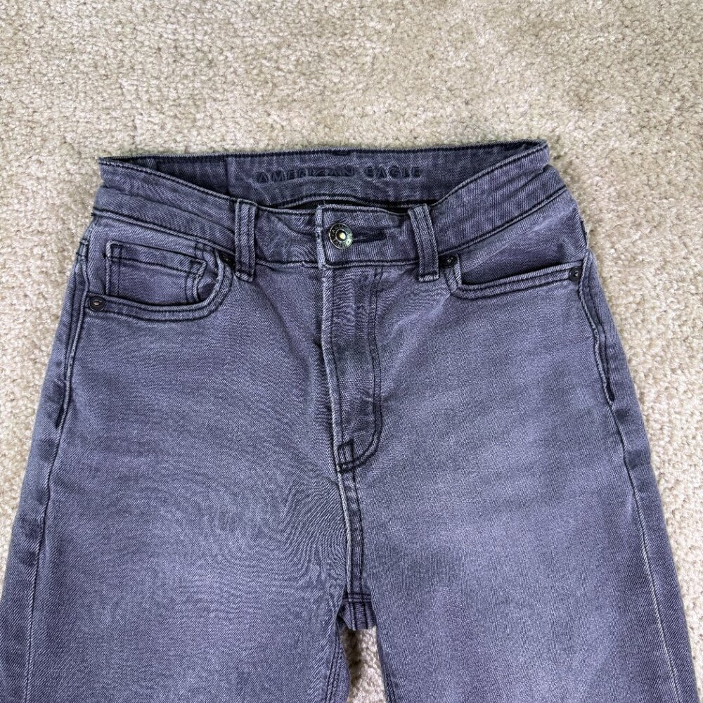 American Eagle Mom Jeans Women's Size 000 Regular Black Denim Stretch F203 - Picture 2 of 16